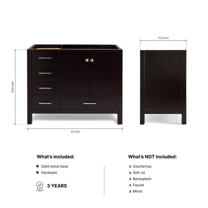 Beckford 42-inch Espresso base cabinet on dimensions