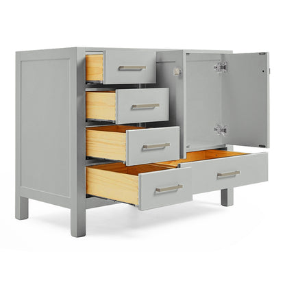 Beckford 42-inch Grey base cabinet on white back ground side view open door