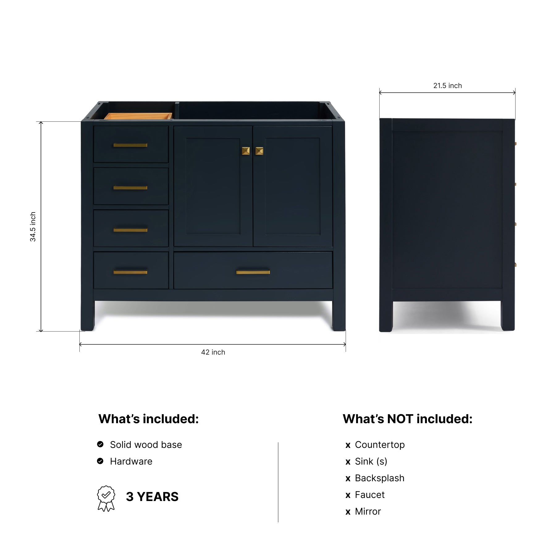 Beckford 42-inch Midnight Blue base cabinet on dimensions