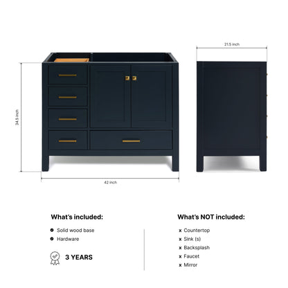 Beckford 42-inch Midnight Blue base cabinet on dimensions