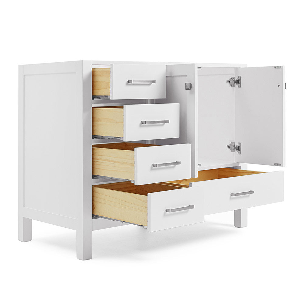 Beckford 42-inch White base cabinet on white back ground side view open door