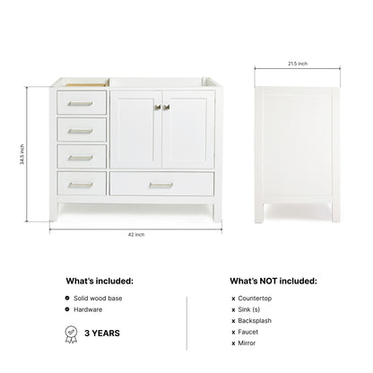 Beckford 42-inch White base cabinet on dimensions