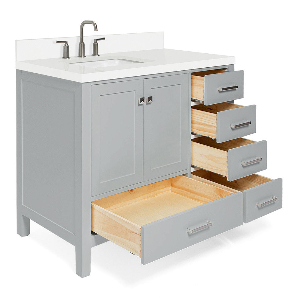 Beckford 42-Inch Grey bathroom vanity on white background – product photo 1