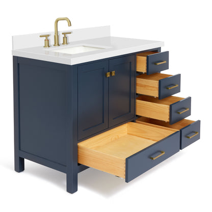 Beckford 42-Inch Midnight Blue bathroom vanity on white background – product photo 2