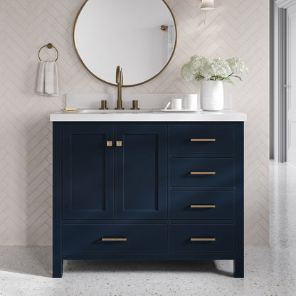 Beckford 42-Inch Midnight Blue bathroom vanity in styled bathroom setting