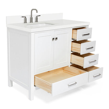 Beckford 42-Inch White bathroom vanity on white background – product photo 1