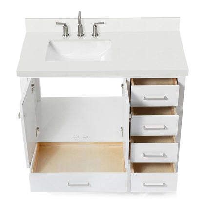 Beckford 42-Inch White bathroom vanity on white background – product photo 2