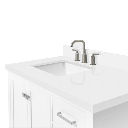 Beckford 42-Inch White bathroom vanity on white background – product photo 3