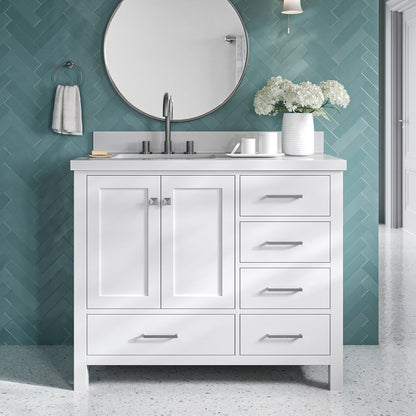 Beckford 42-Inch White bathroom vanity in styled bathroom setting