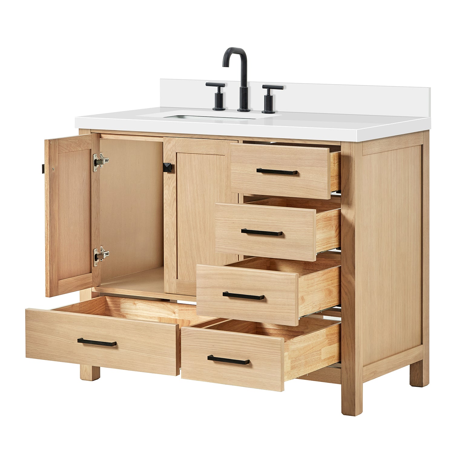 Beckford 42-Inch White Oak bathroom vanity on white background – product photo 1