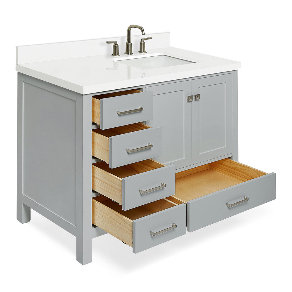 Beckford 42-Inch Grey bathroom vanity on white background – product photo 1
