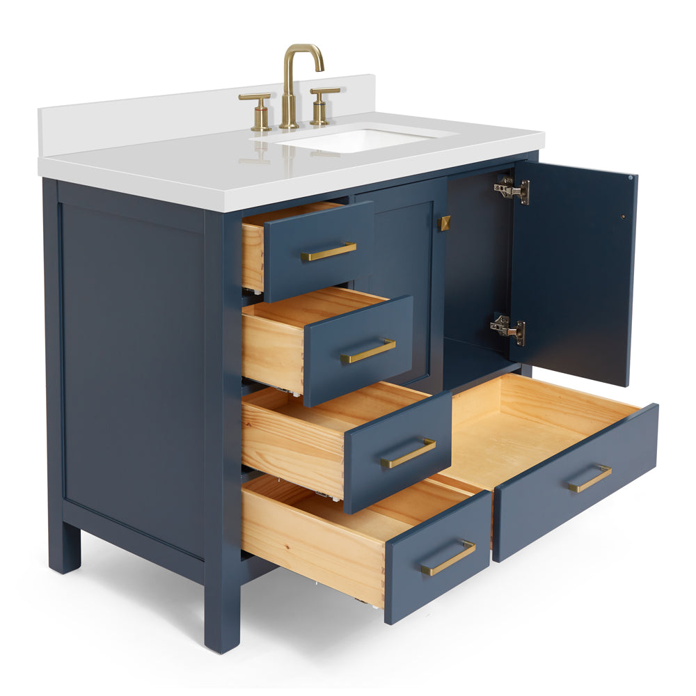 Beckford 42-Inch Midnight Blue bathroom vanity on white background – product photo 1