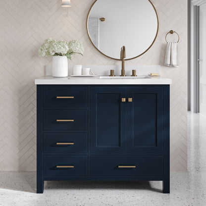 Beckford 42-Inch Midnight Blue bathroom vanity in styled bathroom setting
