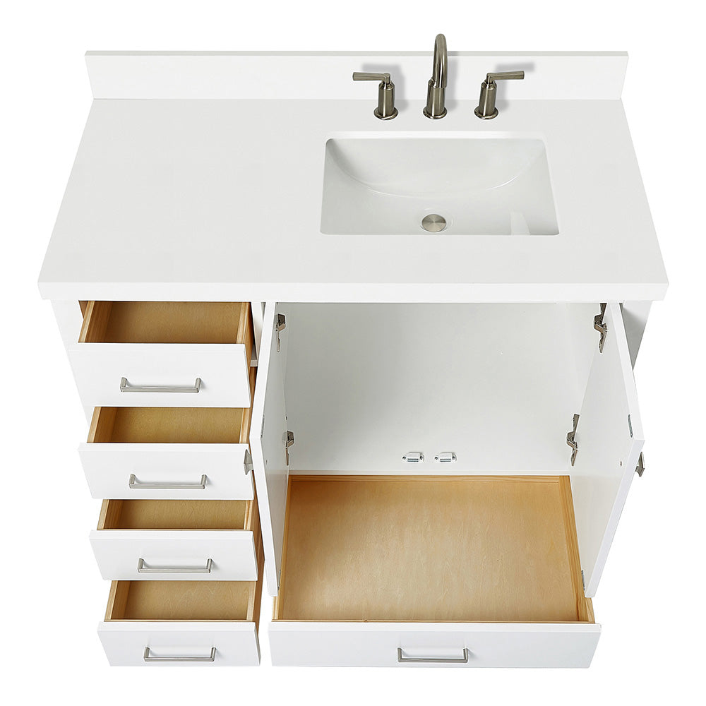 Beckford 42-Inch White bathroom vanity on white background – product photo 1