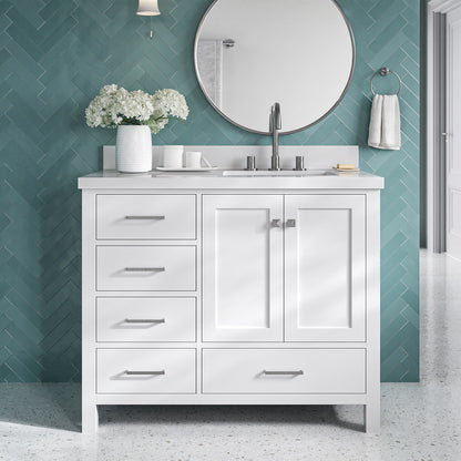 Beckford 42-Inch White bathroom vanity in styled bathroom setting