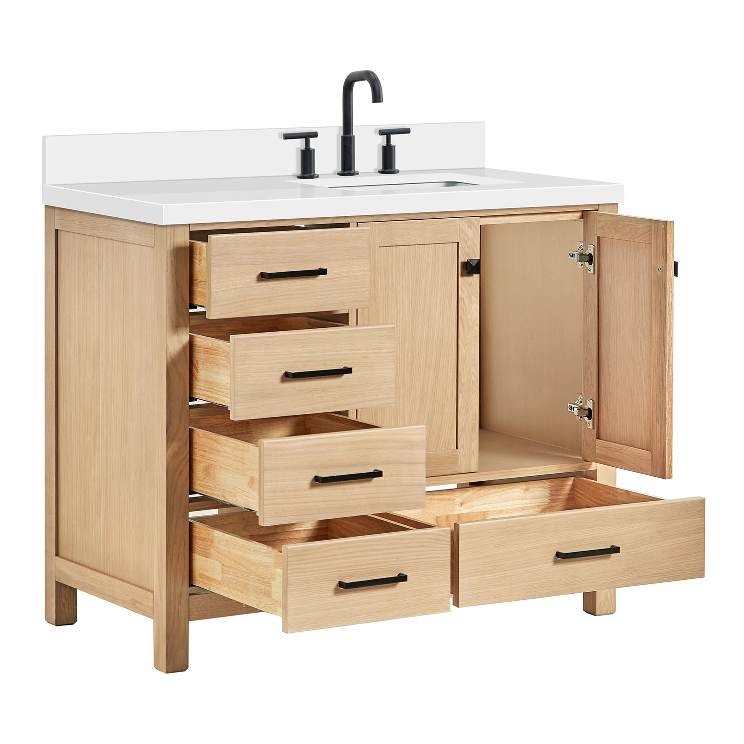 Beckford 42-Inch White Oak bathroom vanity on white background – product photo 1