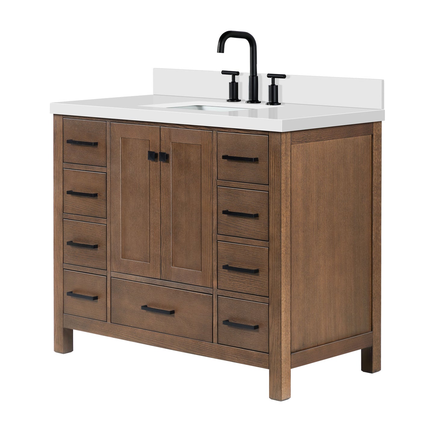 Beckford 42-Inch Brown Oak bathroom vanity on white background – product photo 4