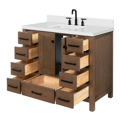 Beckford 42-Inch Brown Oak bathroom vanity on white background – product photo 6