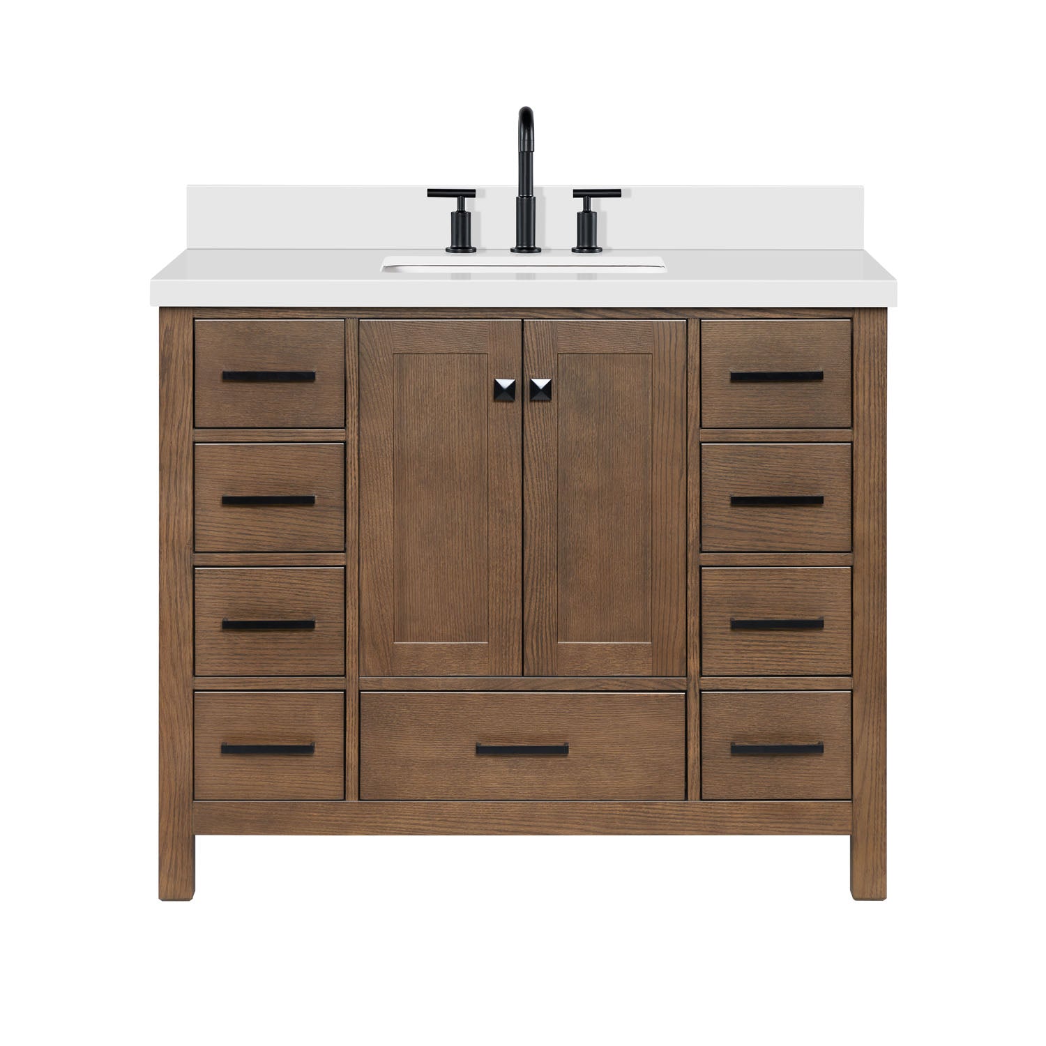 Beckford 42-Inch Brown Oak bathroom vanity on white background – product photo 3