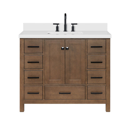 Beckford 42-Inch Brown Oak bathroom vanity on white background – product photo 3