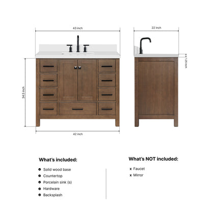 Beckford 42-Inch Brown Oak bathroom vanity dimensions