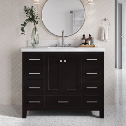 Beckford 42-Inch Espresso bathroom vanity in styled bathroom setting