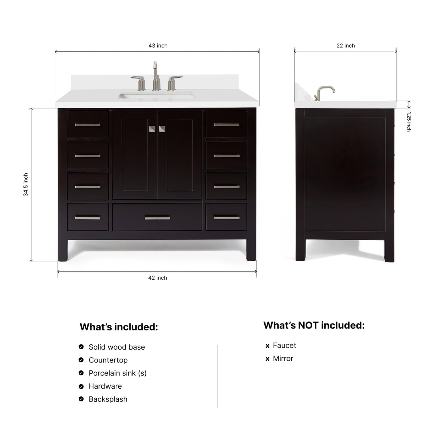 Beckford 42-Inch Espresso bathroom vanity dimensions