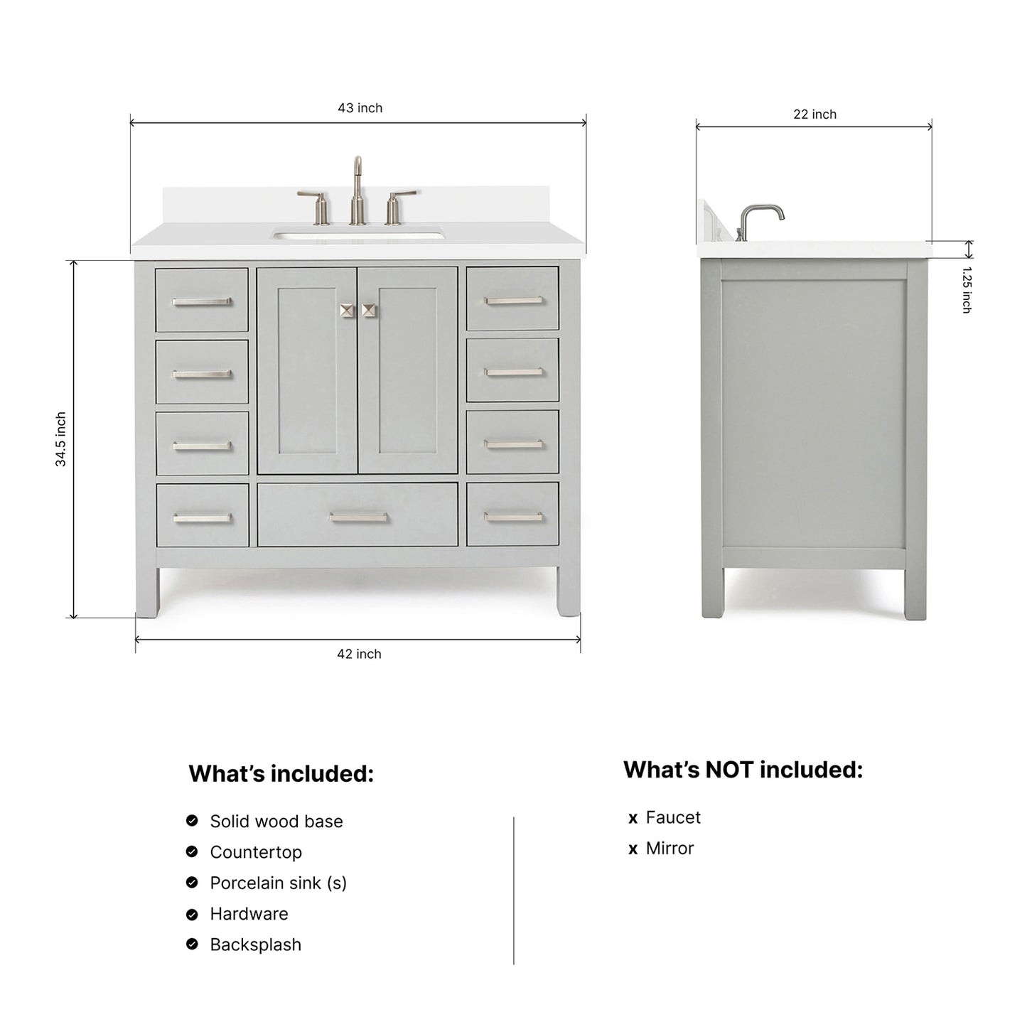Beckford 42-Inch Grey bathroom vanity dimensions