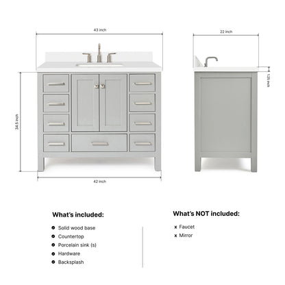 Beckford 42-Inch Grey bathroom vanity dimensions