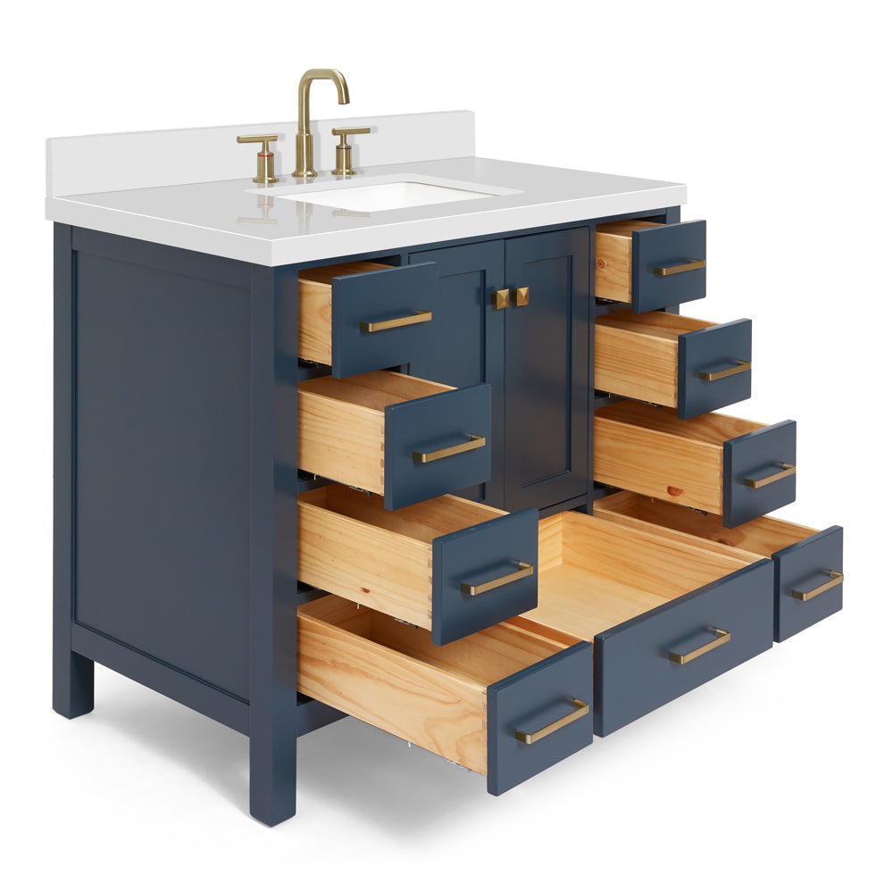 Beckford 42-Inch Midnight Blue bathroom vanity on white background – product photo 1