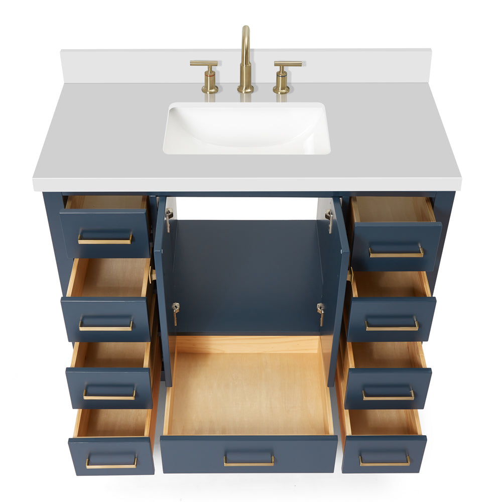 Beckford 42-Inch Midnight Blue bathroom vanity on white background – product photo 2
