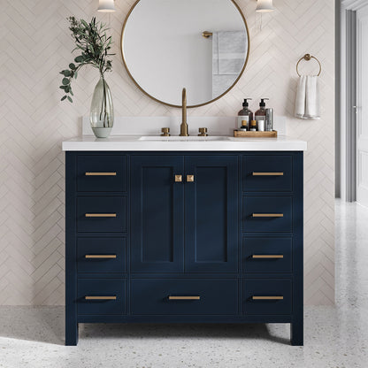 Beckford 42-Inch Midnight Blue bathroom vanity in styled bathroom setting
