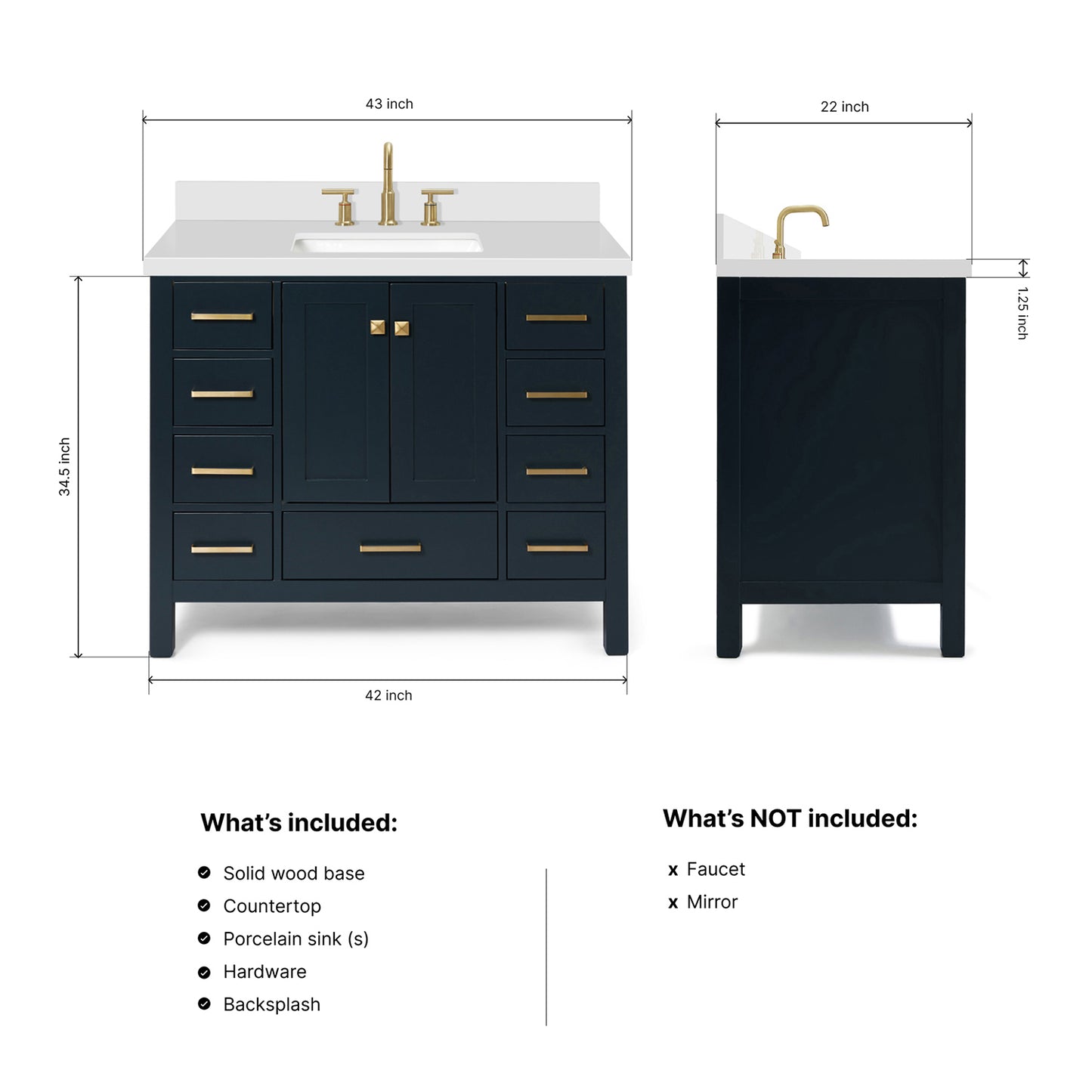 Beckford 42-Inch Midnight Blue bathroom vanity dimensions