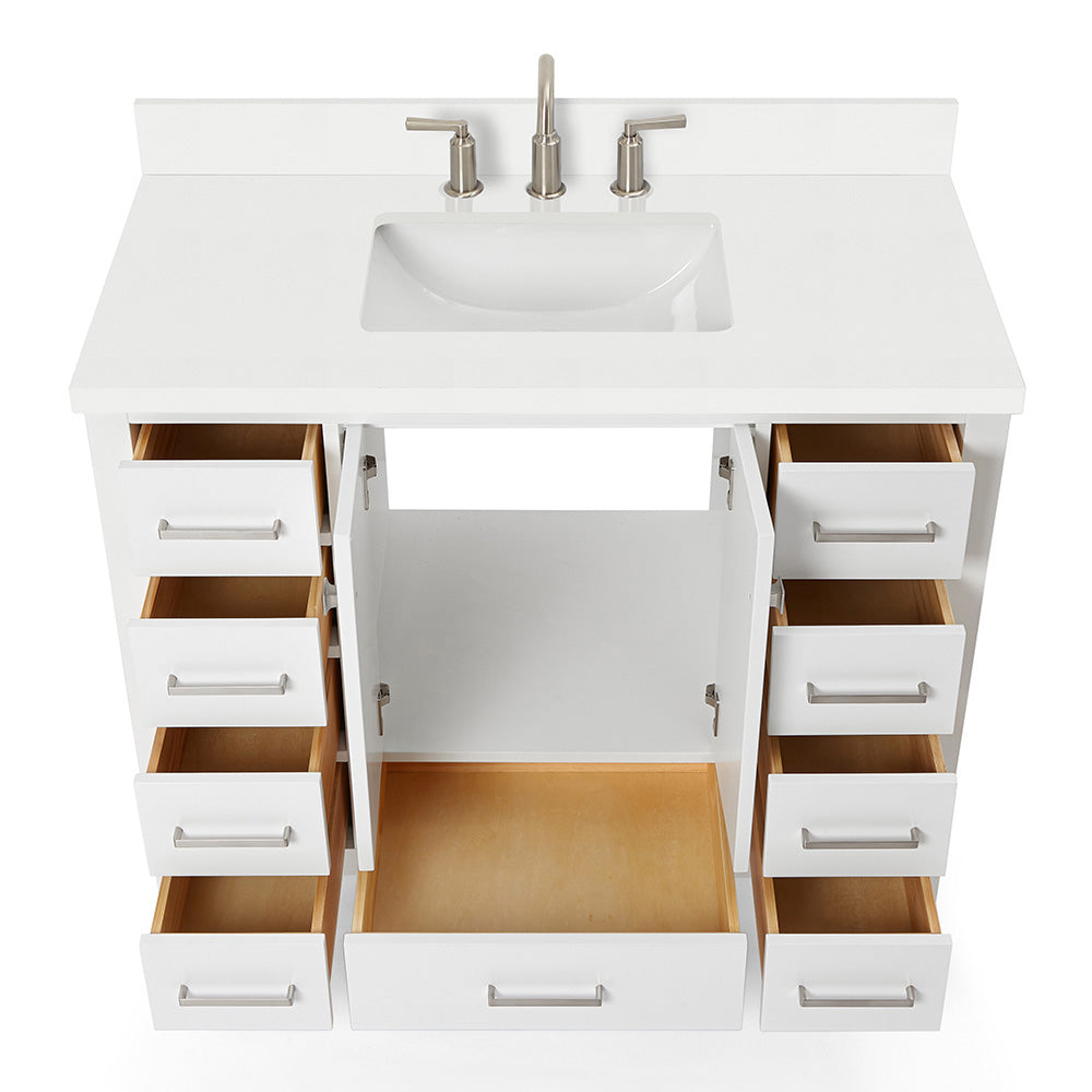 Beckford 42-Inch White bathroom vanity on white background – product photo 2