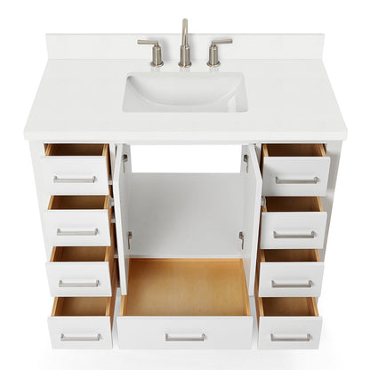 Beckford 42-Inch White bathroom vanity on white background – product photo 2