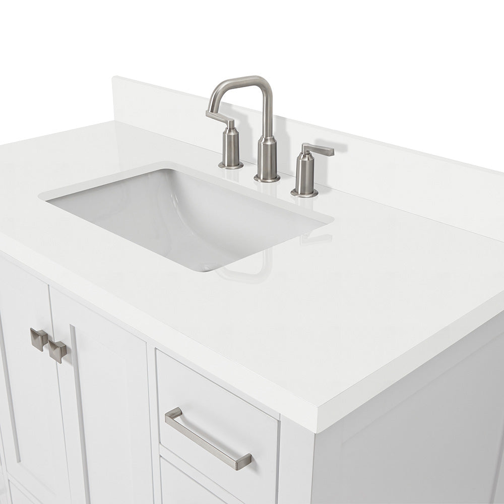 Beckford 42-Inch White bathroom vanity on white background – product photo 4