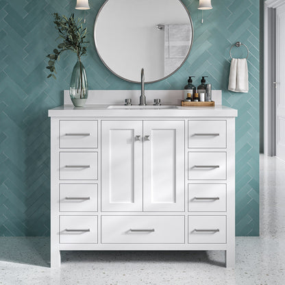 Beckford 42-Inch White bathroom vanity in styled bathroom setting
