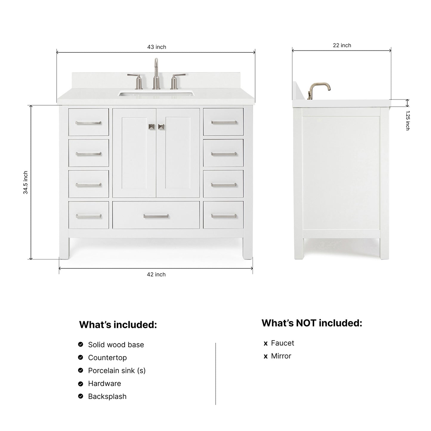Beckford 42-Inch White bathroom vanity dimensions
