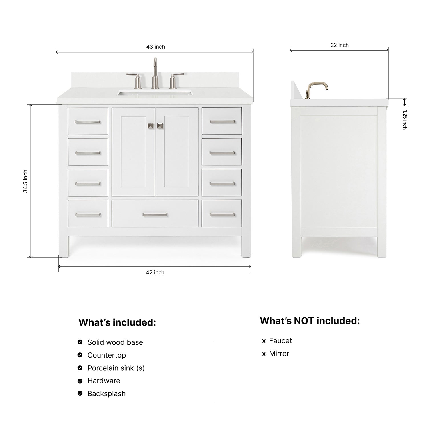 Beckford 42-Inch White bathroom vanity dimensions