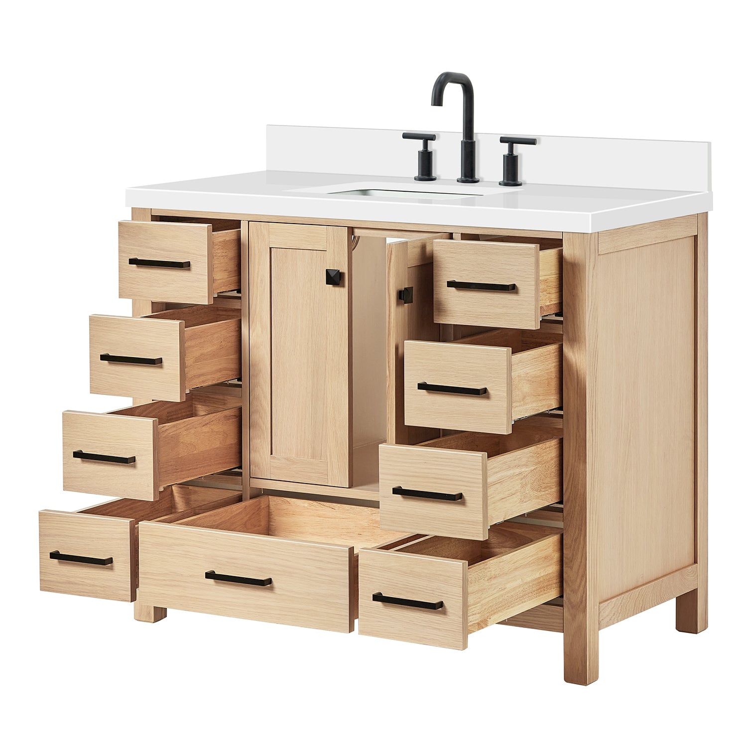 Beckford 42-Inch White Oak bathroom vanity on white background – product photo 1