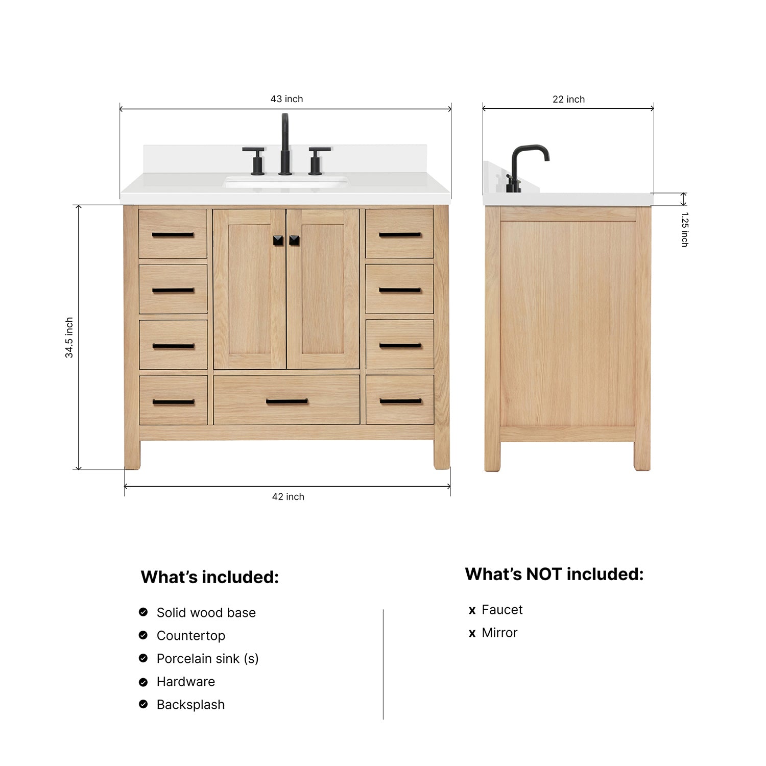Beckford 42-Inch White Oak bathroom vanity dimensions