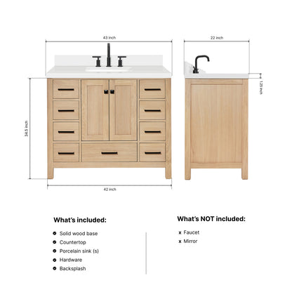 Beckford 42-Inch White Oak bathroom vanity dimensions