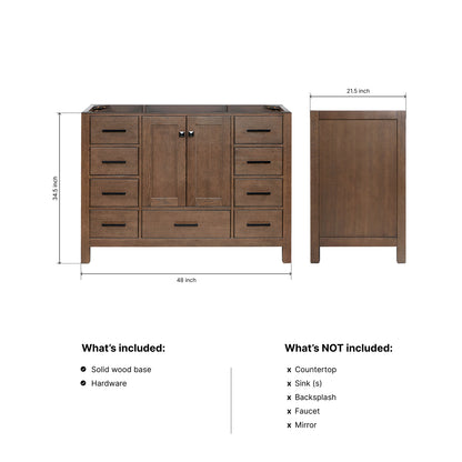 Beckford 48-inch Brown Oak base cabinet on dimensions