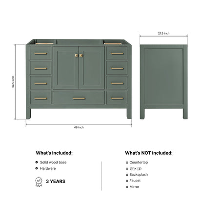 Beckford 48-inch Vintage Green base cabinet on dimensions