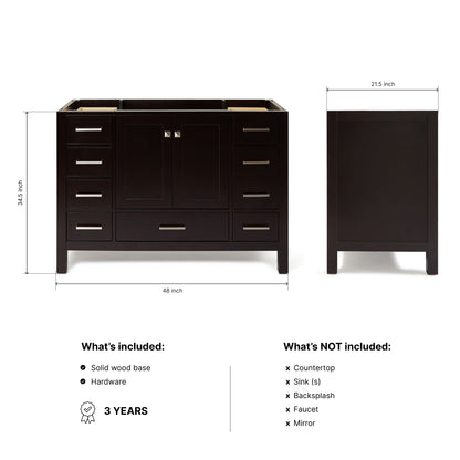Beckford 48-inch Espresso base cabinet on dimensions