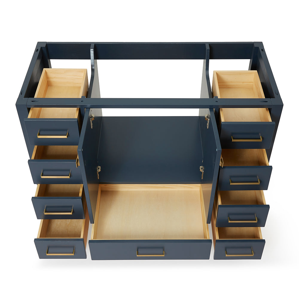 Beckford 48-inch Midnight Blue base cabinet on white back ground front view open door