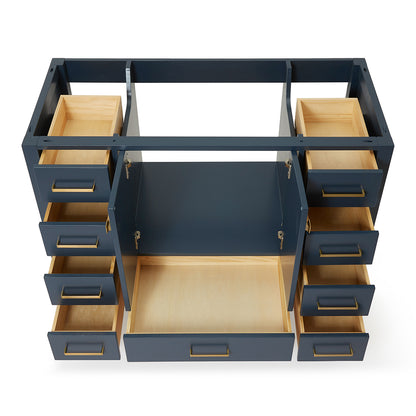 Beckford 48-inch Midnight Blue base cabinet on white back ground front view open door