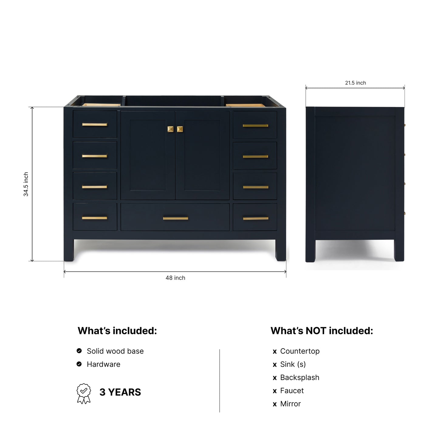 Beckford 48-inch Midnight Blue base cabinet on dimensions