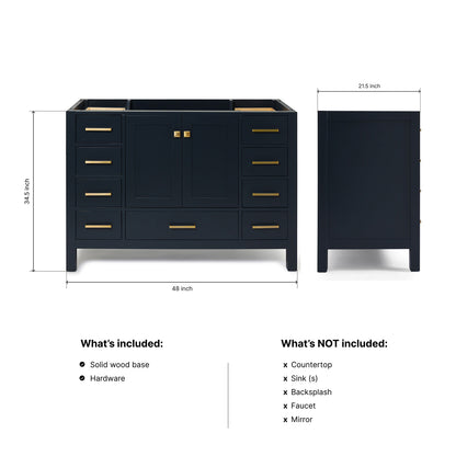Beckford 48-inch Midnight Blue base cabinet on dimensions
