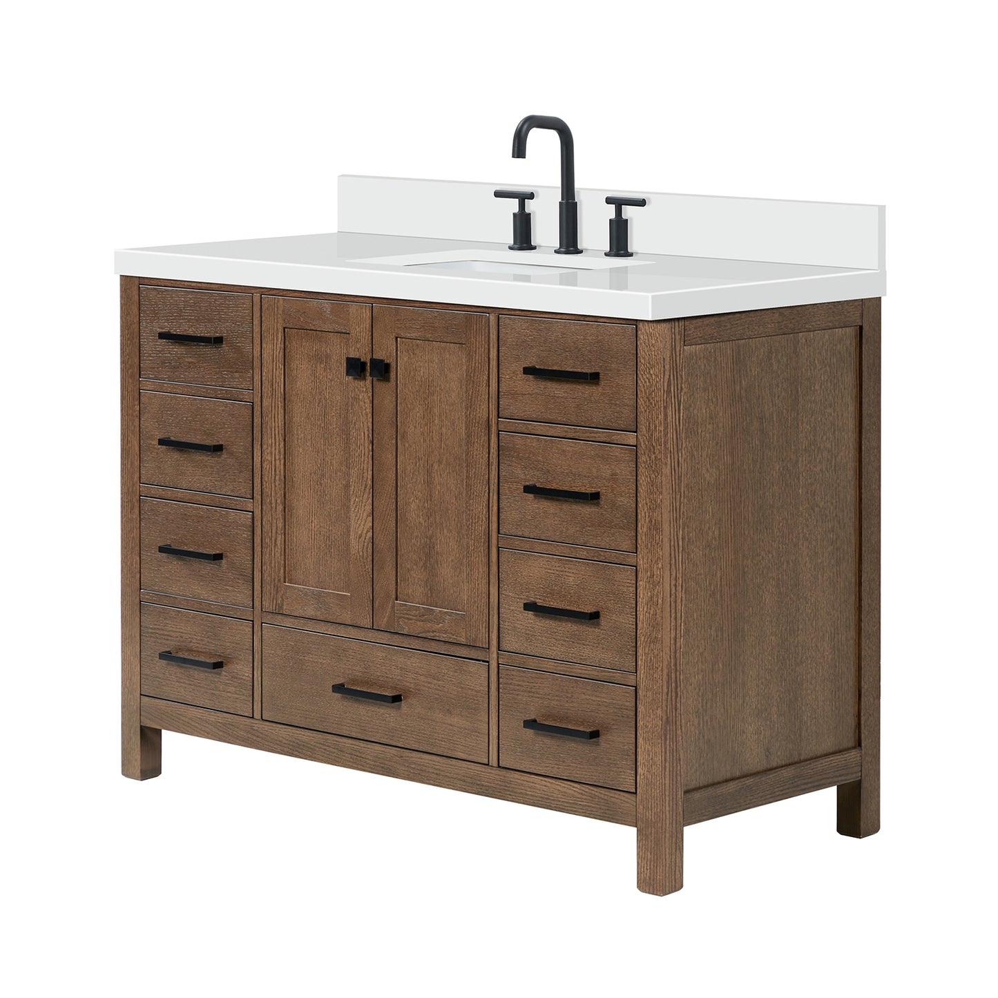 Beckford 48-Inch Brown Oak bathroom vanity on white background – product photo 4
